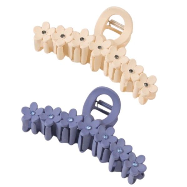 2 Pack Flower Design Hair Claw Clip Set - Lavender/Cream