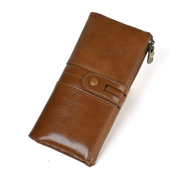 Waxed Cowhide Long RFID Anti-magnetic Card Holder