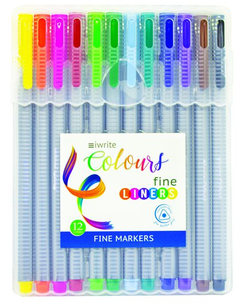 iWrite Colours Fineliners 0.4mm- 12 Assorted Colours - Triangular Barrel
