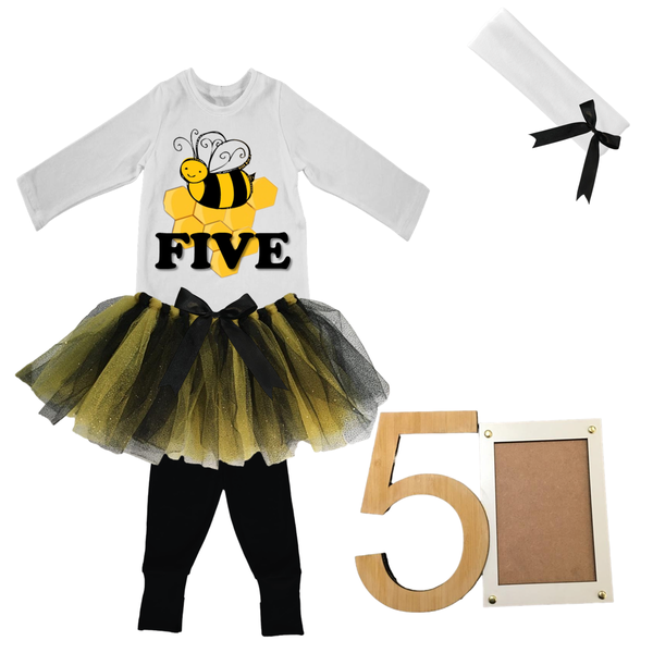 5th Birthday- Bee Tutu With Headband And Photo Frame