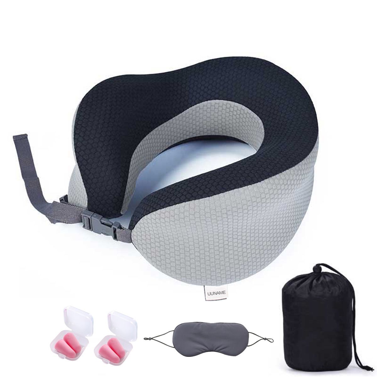 Uuname Travel U-Shaped Memory Foam Pillow with 1 Eye Mask 2 Earplugs & Carry Bag