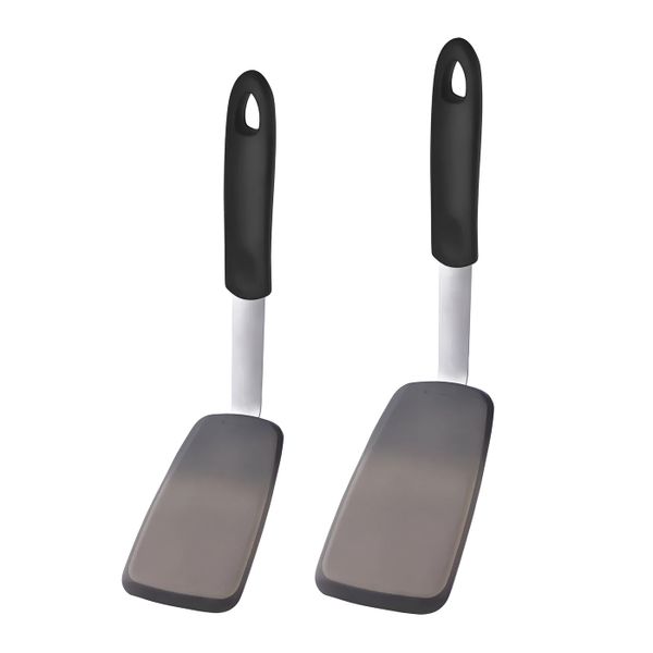 BPA Free Non Toxic Silicone Spatula Set for Flipping - Black - Set of 2