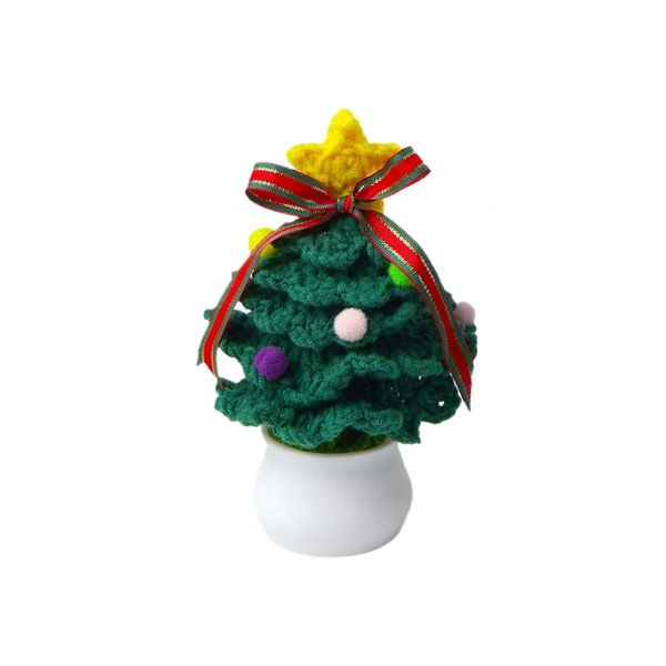 1Piece15cm Handmade Wool Crochet Artificial Christmas Tree Faux Plant