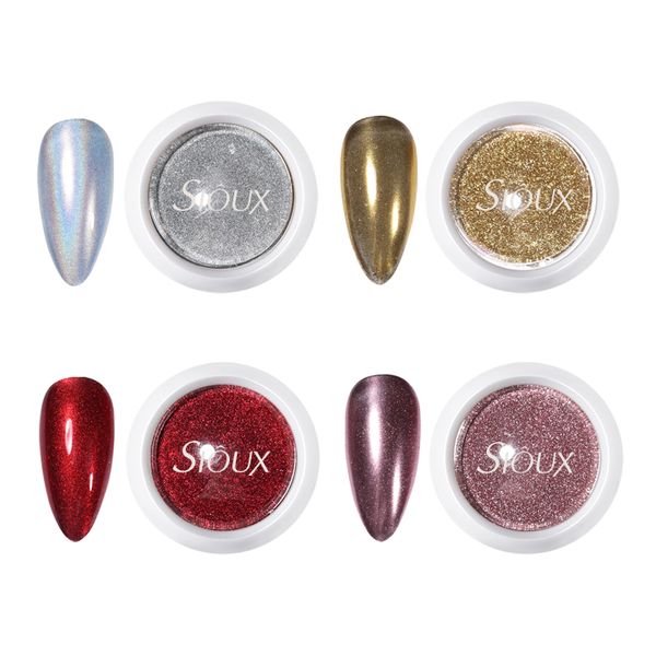 Sioux Chrome Mirror Nail Powder 4 Set - Metallic Chrome Nail Art Powder