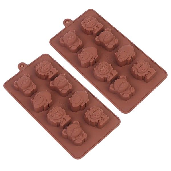 2 Piece - Animal Silicone Mold with Hippo, Lion, Bear Shapes - Brown