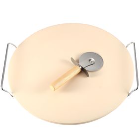 13 Inch Pizza Stone Set with Pizza Cutter Oven Baking Grilling Stone