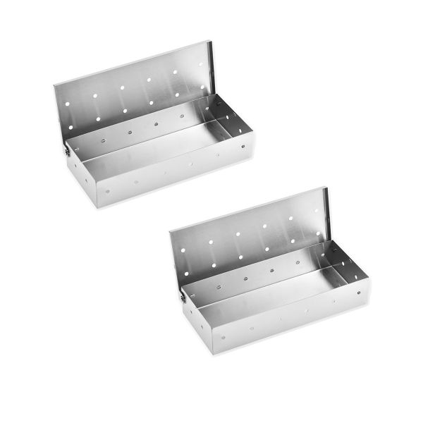 2 Pieces Stainless Steel BBQ Smoker Boxes Gas or Charcoal Grill Smoke Box