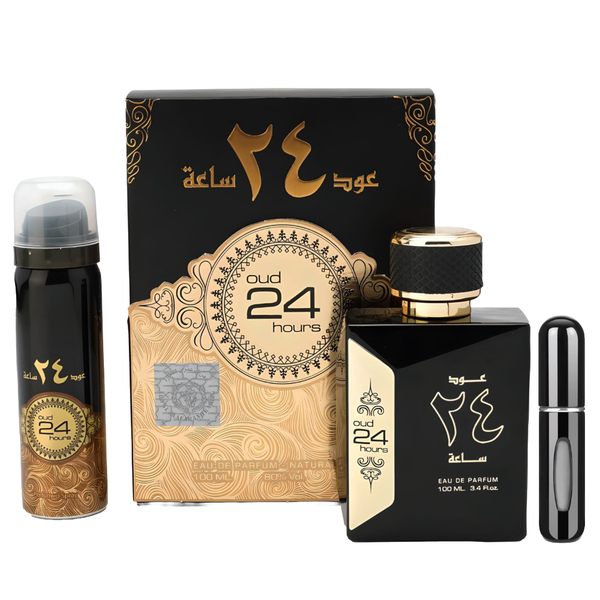 Oud 24 Hours for Men EDP - 100ml With Deo + Refillable Decant with Perfume