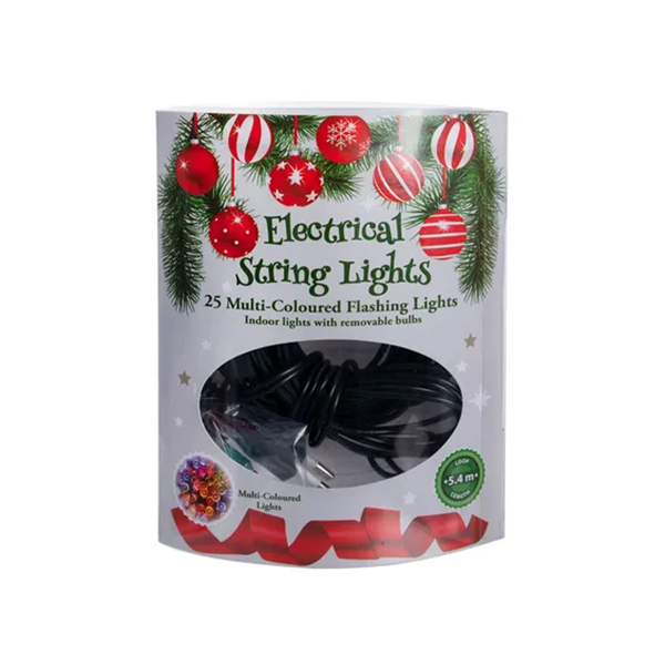 25 Piece Multi Coloured Flashing Xmas Lights 5.4m