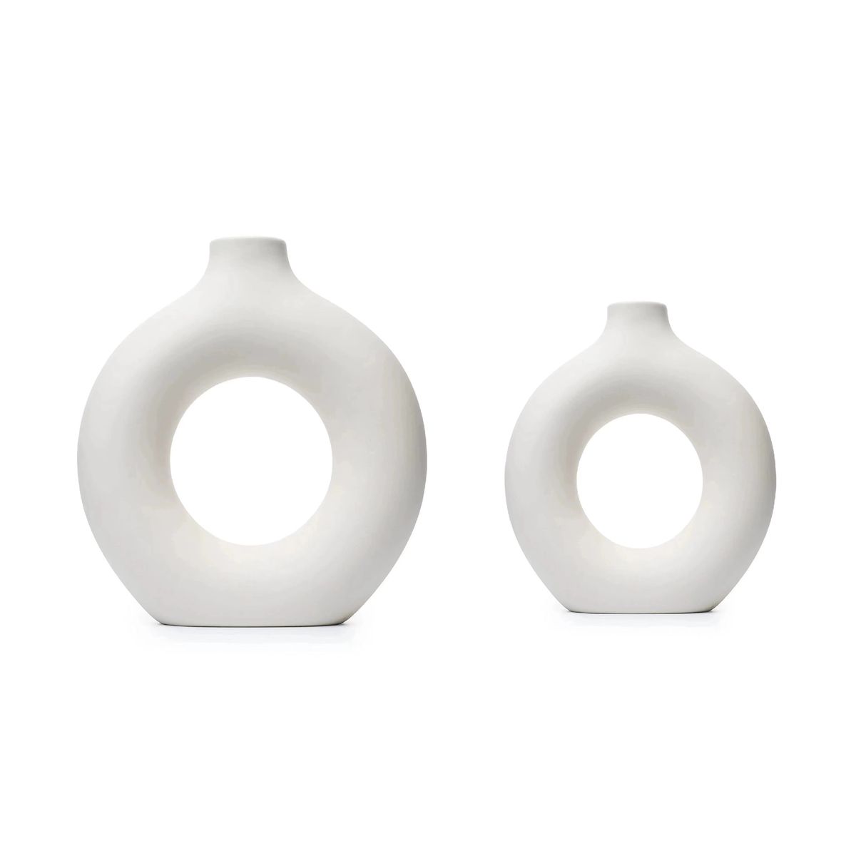 1 Set 2 Pieces Ceramic Hollow Donut Vase For Modern Home Decor
