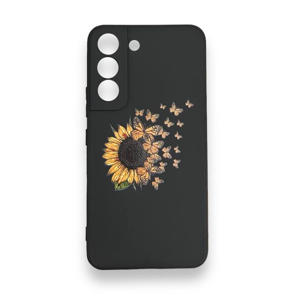 AMA Sunflower &amp; Butterfly Pattern Black Silicon Case For Samsung S21 Ultra