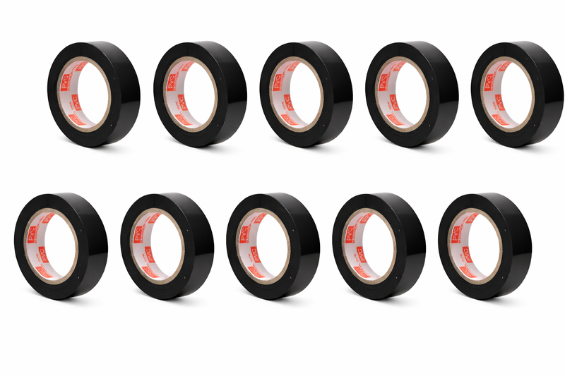 Set of 10 - Black PVC Electrical Tape - 1.6cm x 10m Strong Insulation