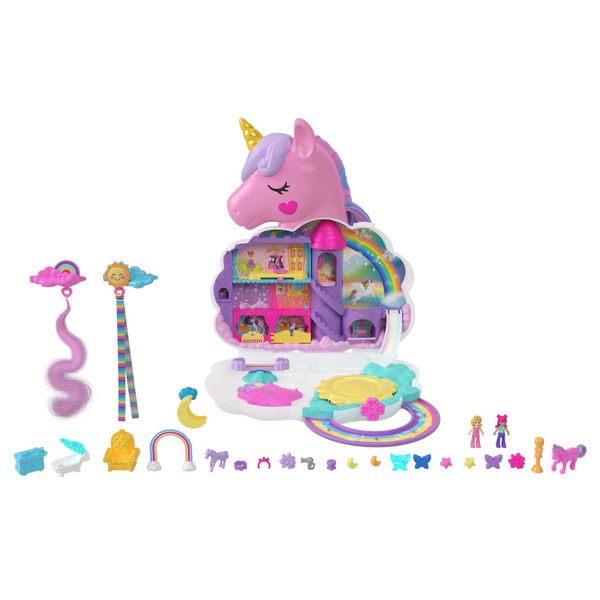 Polly Pocket Rainbow Unicorn Salon Playset With 2 Micro Dolls