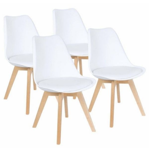 Padded Seat Wooden Leg Dining Chairs Pack of Four White Colour SA