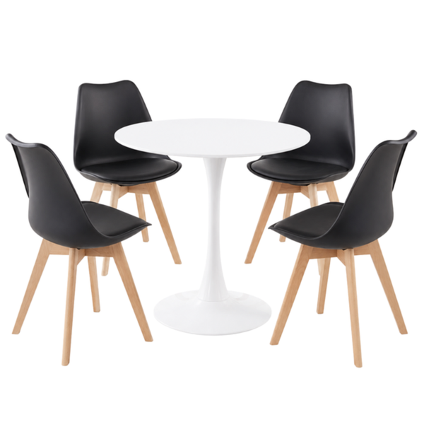 White Table With 4 Black Chairs image