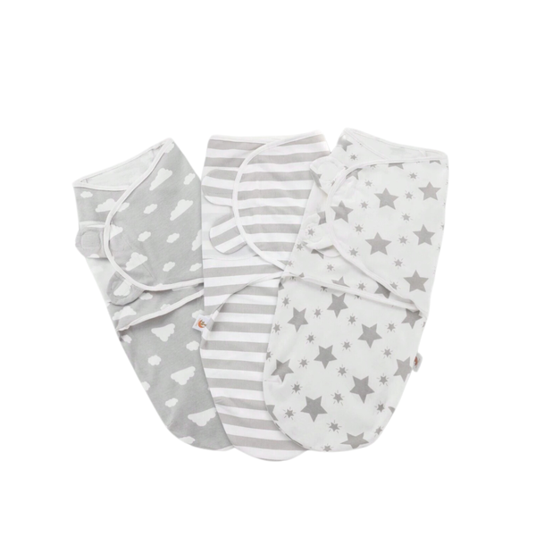 Newborn and Infant Adjustable Swaddle Wrap Set of Three - Shades of Blue