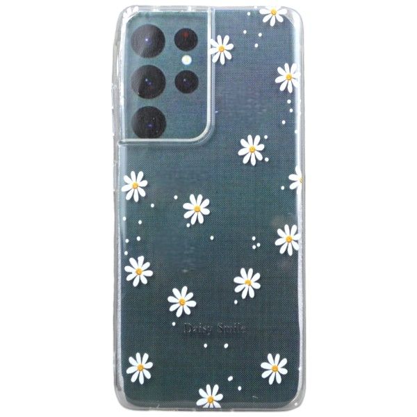 White Daisies Print Phone Case Compatible with Samsung S21 Ultra - Transparent