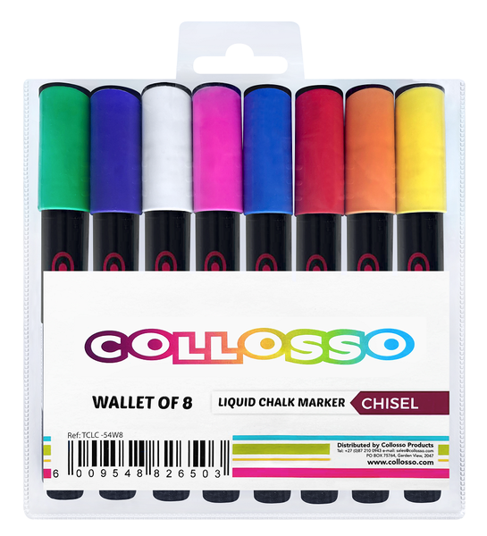 Collosso Liquid Chalk Paint Marker - Chalk Ink - Chisel Tip - Wallet of 8