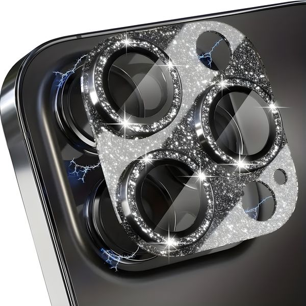 Glitter Bling Lens Protector Compatible with iPhone 16 Pro/16 Pro Max-Black