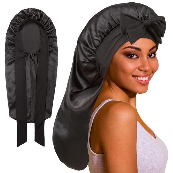 Tie-On Satin Bonnet Long Bonnet Satin Silk Bonnet for Braids Curly Hair