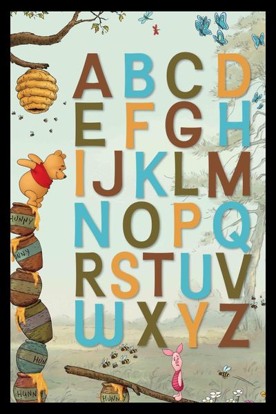 Winnie the Pooh (Alphabet) Poster with Black Frame