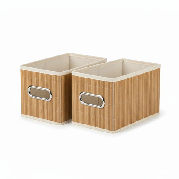 Bamboo Storage Box 15x30x15 cm Non-Woven Fabric Organiser - 2 Pack
