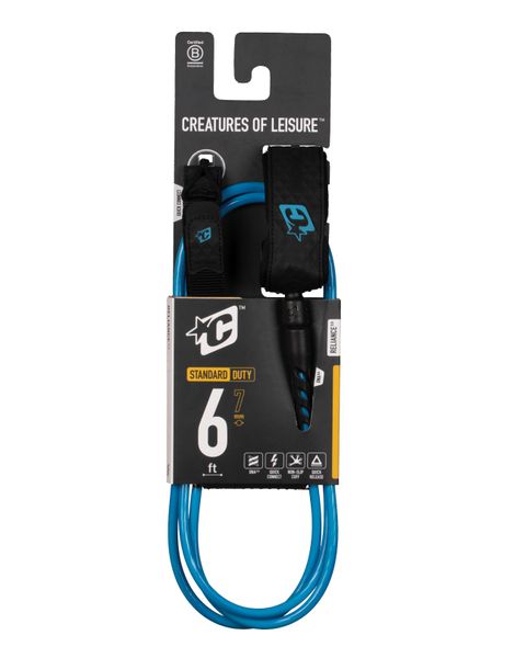 Creatures Reliance 2.0 Standard Duty 6ft : Surfboard Leash Cyan Twist Black