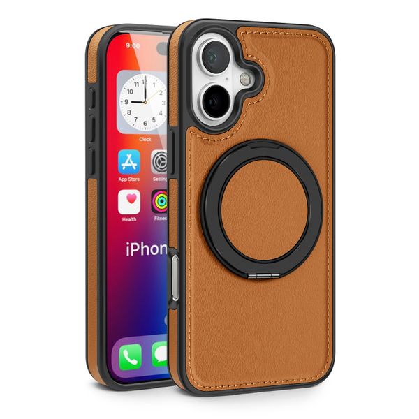Magnetic Case Ring Kickstand Leather Phone Cover Compatible With iPhone16