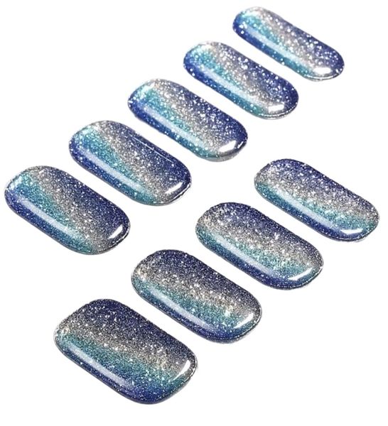 16-Piece Cat Eye Semi-Cured Gel Nail Strips - Metallic Blue Gradient