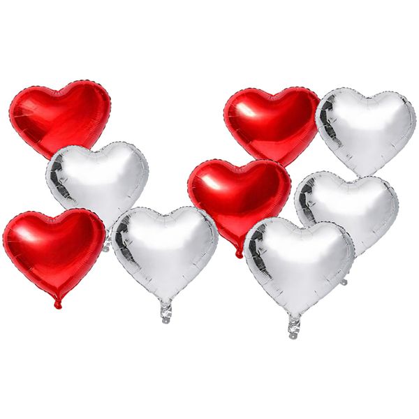 18-Inch Heart-Shaped Foil Balloon Set - Pack of 10
