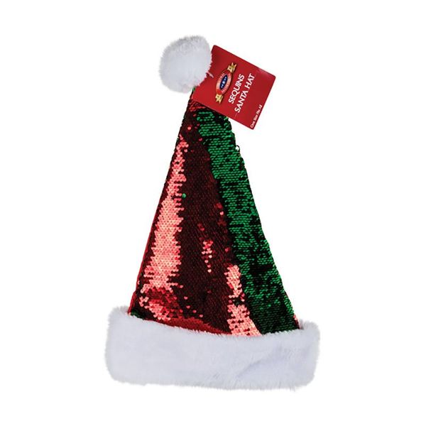 Santa Claus Hat - Christmas Accessories - Sequin - 30 cm x 45 cm - 4 Pack
