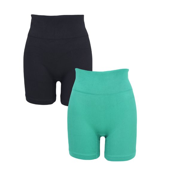 Women Workout Short Yoga Seamless Ribbed High Waisted Booty Biker Shorts