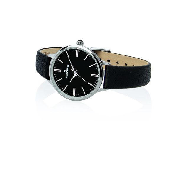 Hoops Black Classic Analogue Watch with Black Leather Strap