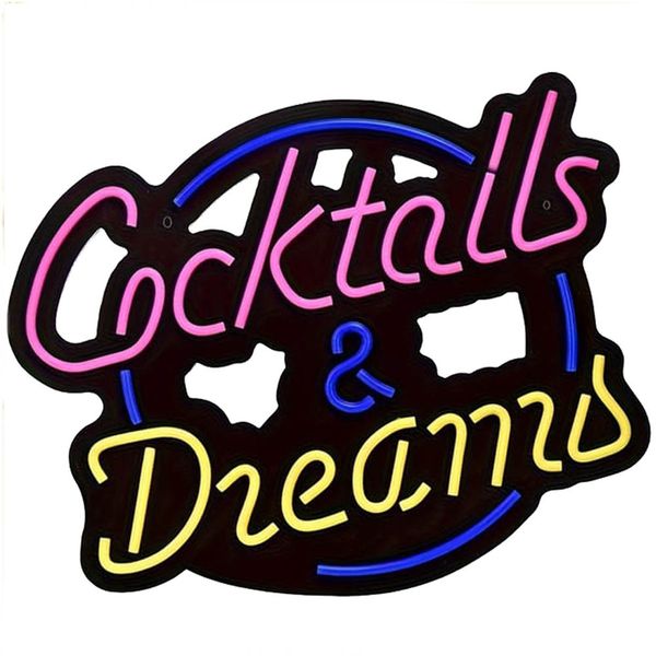 Cocktail &amp; Dream Neon Sign - Pink and Blue Neon Wall Decor - USB Large Neon