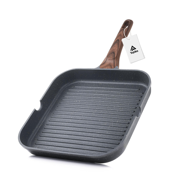 Topika Non-stick Grill Pan, 24/28cm Square Griddle Pan with Pour Spouts