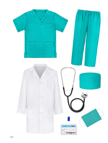 Doctor Costume for Kids Doctor Lab Coat for Kids Toy Stethoscope age 3-12