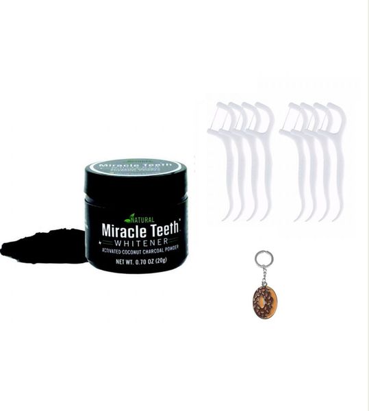 Miracle Teeth Whitening Powder - Black, 50 Dental Floss &amp; Keyring