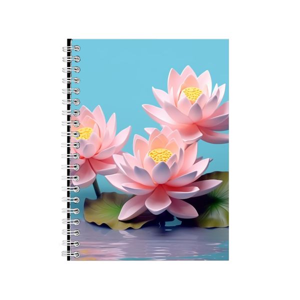 3D Pink Waterlily Flowers Light Blue Notebook Gift Idea A4 Notepad Pad 106