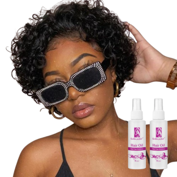 Golden Perfect Short Curly Pixie Wig No Glue 13X1 Front Lace Wig Combo