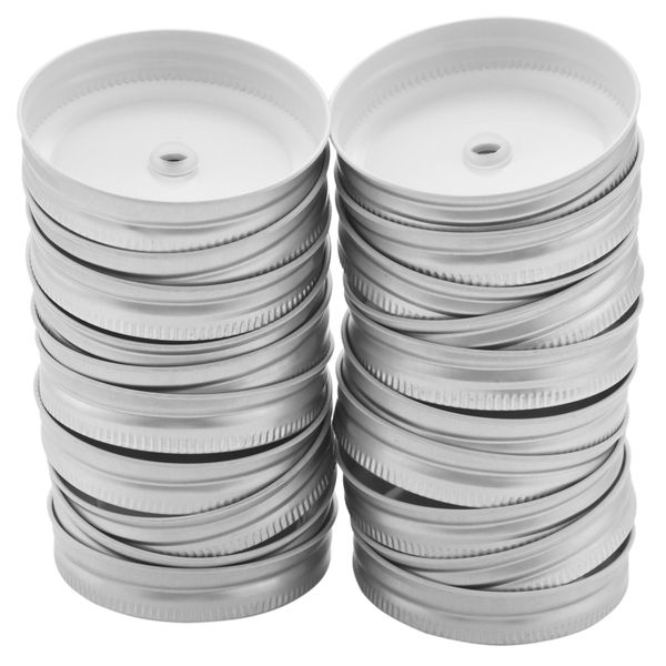20 Pieces Metal Regular Mouth Jar Lids with Straw Hole (Silver, 2.7 Inch)
