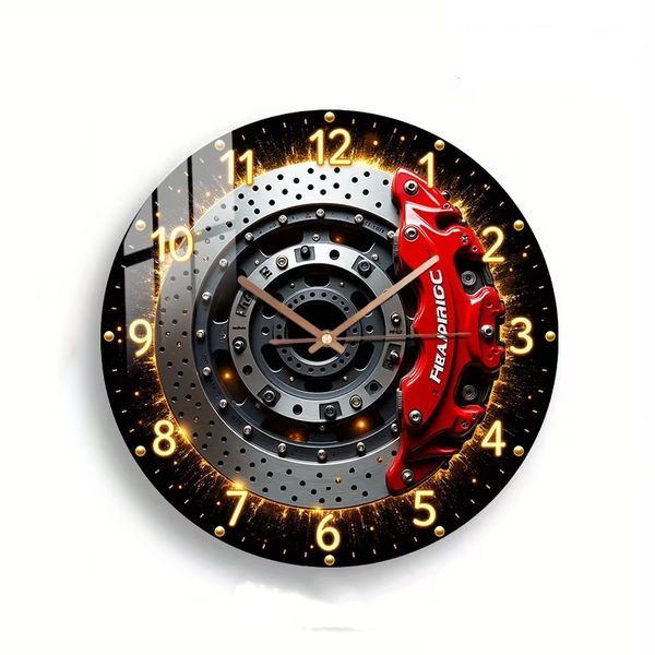 12-Inch(30cm) Silent Round Red Brake Caliper &amp; Metallic Disc Wall Clock