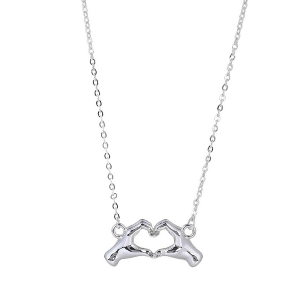 Equilibrium Silver-Plated Heart in Hand Necklace