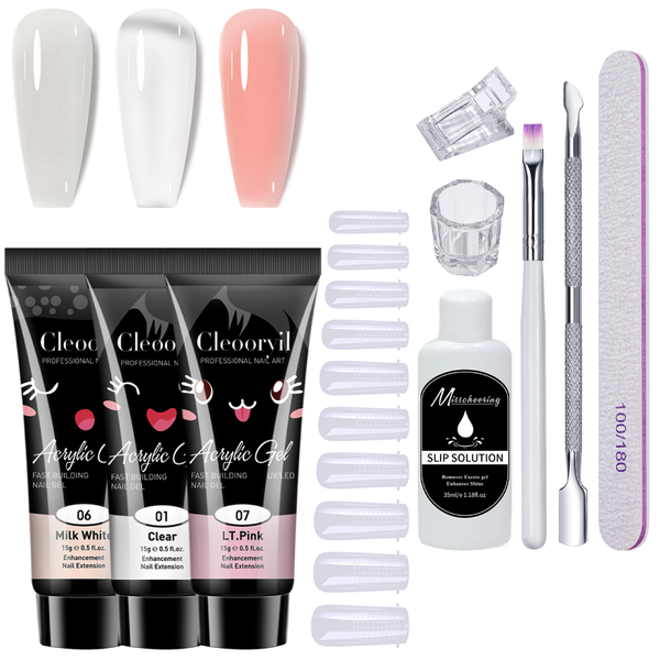 Nail Extension Gel Kit 3 Colors Pink White Clear Nail Art DIY Set of 10
