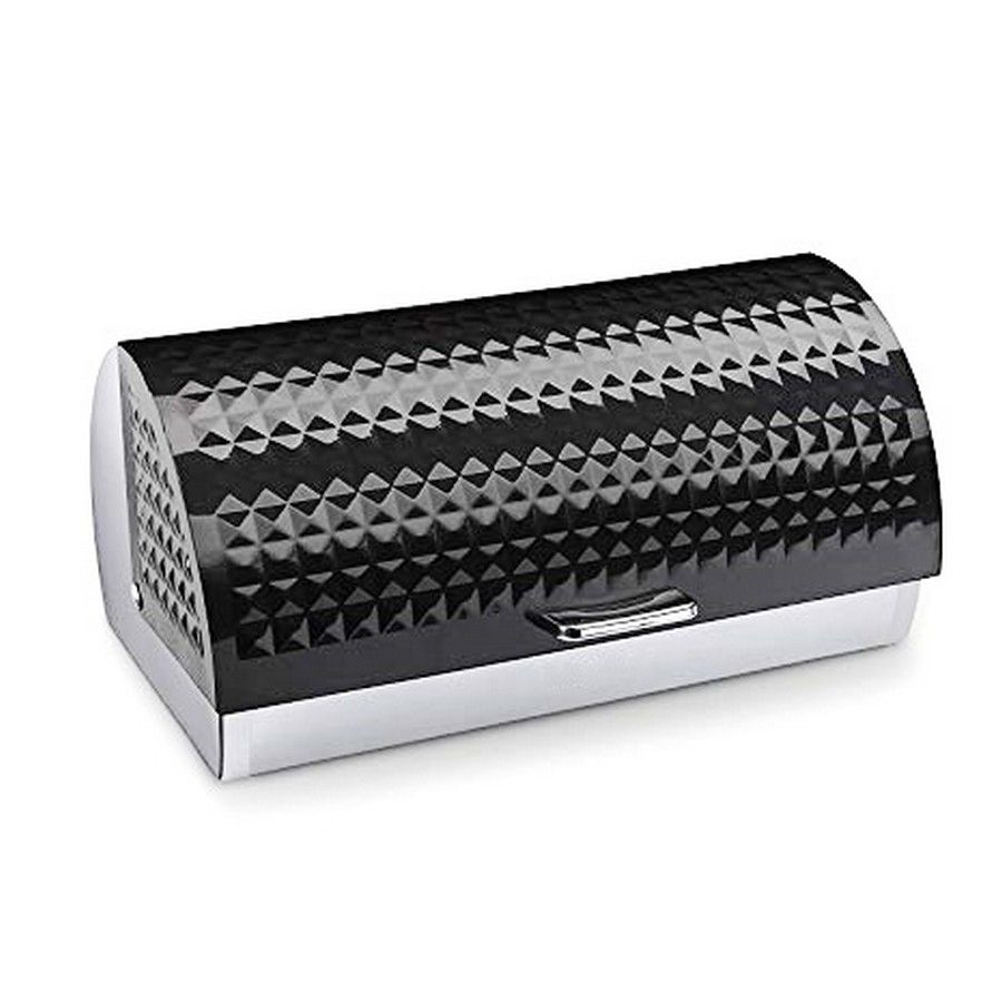 Elegant Dimensions Black Roll Top Bread Bin with Shiny Steel Body Buy