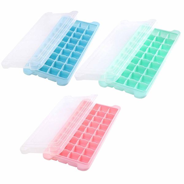 MyKitchen 36 Ice Cube Molds Reusable Silicone Ice Tray With Lid Pack Of 3