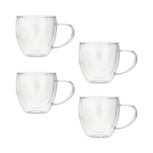 4-Pack Double Layer Borosilicate Insulated Short Mug Set - Transparent