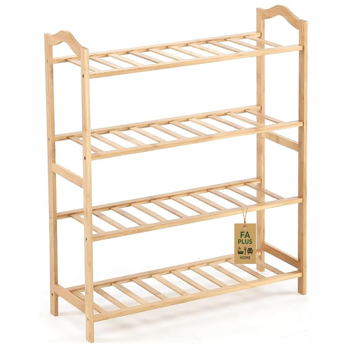 4-Tier Bamboo Shoe Rack with Handles - Natural Wood Storage Organizer