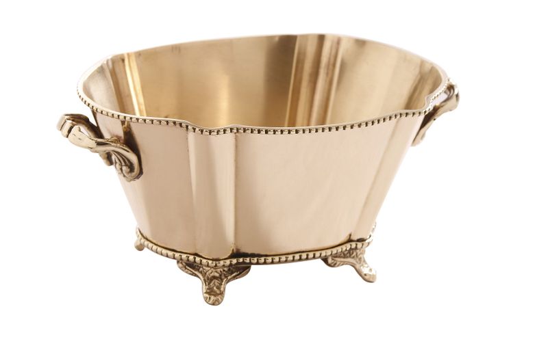 Oval Shaped Flower Bowl with Handles &amp; Legs- Gold Finish