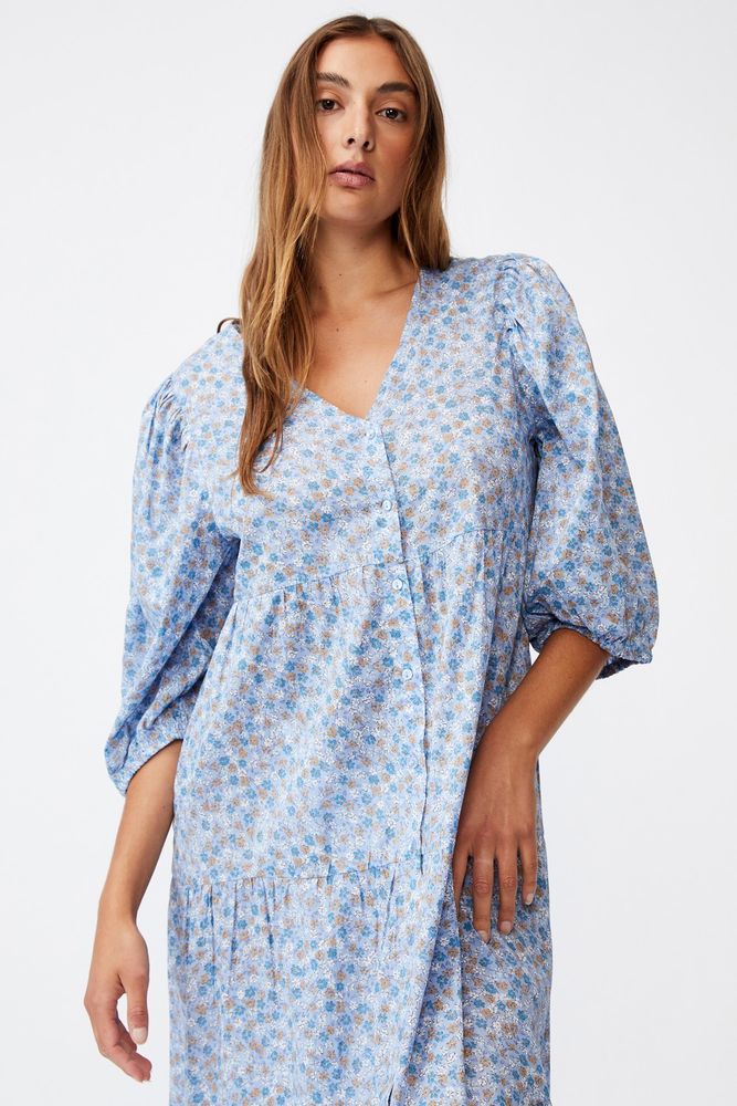 Women's Cotton On Woven Kaia Button Through Midi Dress Dusk Blue | Buy ...