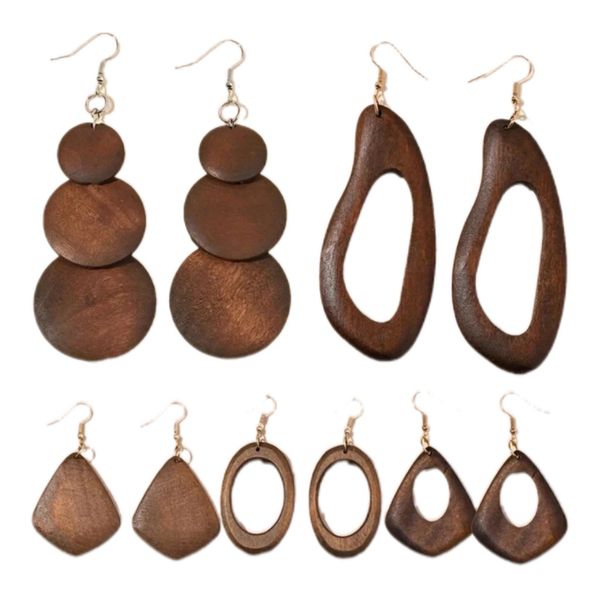 Women Solid Brown Wood Earring Set - 5 Pairs